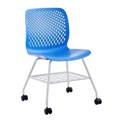 China Conference Room Cooling Chairs Forming Library PP Plastic Chair With Wheels for sale