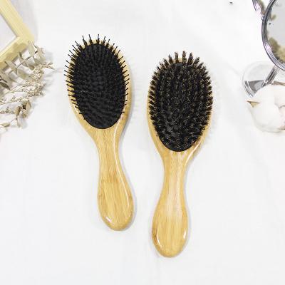 China Round Cut First Time Handmade Bamboo Wood Anti-Knotting Boar Bristle Brush Air Cushion Scalp Massage Hair Brush For Women for sale