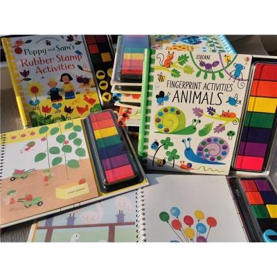 China 100% Eco-friendly Colorful Doodle Activity Cardboard Fingerprint English Drawing Books With Rubber Pad Ink Pad Kids Paper Toys for sale