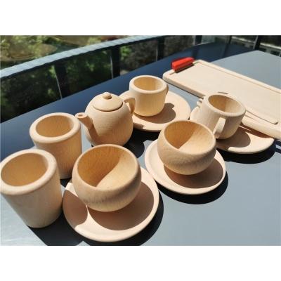 China 100% Eco-friendly Wooden Montessori Toys Nature Teapot Bowl Cups Dishes Wooden Sensory Kitchens Set Pretend Play For Kids for sale