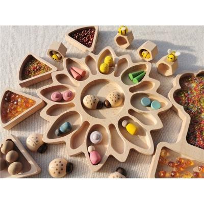 China Wooden Montessori Sorting Trays Flower Sensory Trees Wooden Toys Beech Sprinkles Beehive Shapes For Kids Open Play for sale