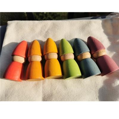 China 100% Wooden Peg Dolls Open Block Games Colored Gnomes Figurines Montessori Toy For Kids Rainbow Eco-Friendly for sale