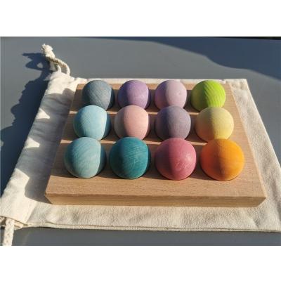 China 100% Eco-friendly Pastel Balls Spheres With Wooden Tray Wooden Toys Color Sorting Marbles Work For Kids Learning Blocks for sale