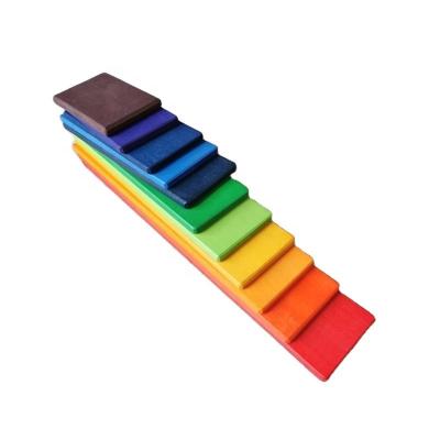 China 100% Natures Pastel Building Slat Stacker Kids Eco-Friendly Wooden Rainbow Blocks Set Stacking Toys For Children Educational Play for sale