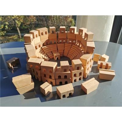 China 100% Eco-friendly Kids Wooden Building Block The Colosseum Nature Castle Wooden Stacking Sports Bricks Educational Toy for sale