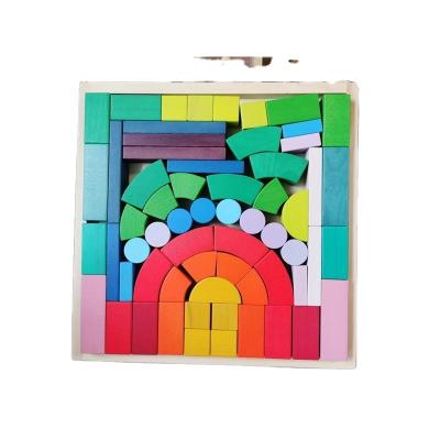 China 100% Eco-friendly Wooden Building Set Rainbows Stacking Blocks Novel Building Toys For Children Educational Play for sale