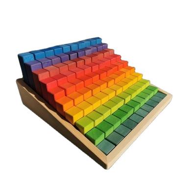 China 100% Eco-friendly Small Size Wooden Building Blocks Set Rainbow Stacking Counting Construction Wood Square Building Tube Toys For Kids for sale