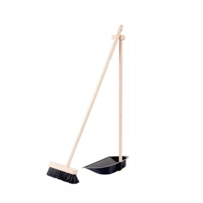 China Eco-friendly Wooden Broom With Horsehair Brush And Dustpan Set Long Handle Straight Sweeper For Clean Household for sale