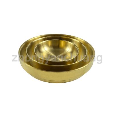 China Sustainable High Quality Stainless Steel Luxury Gold Korean Sauce Dish Double Layer Round Rice Seasoning Bowl for sale