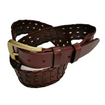 China Cozy Copper Pin Buckle Belt Brown Braided Belt Fashion General Cowhide Leather Belt for sale