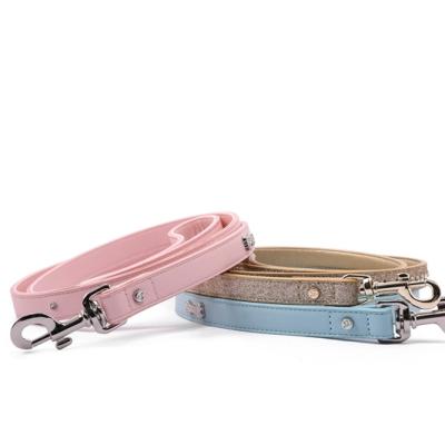 China Personalized Pink/Blue/Gold Cute Belt Pet Bone Shaped Diamonds Dog Collars And Decorative Leashes for sale