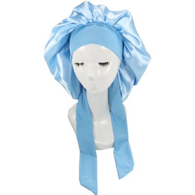 China Hot Selling Sleep Cap Imprisonment Hat Long Hair Silk Home Protection Checked Silk Hat for sale