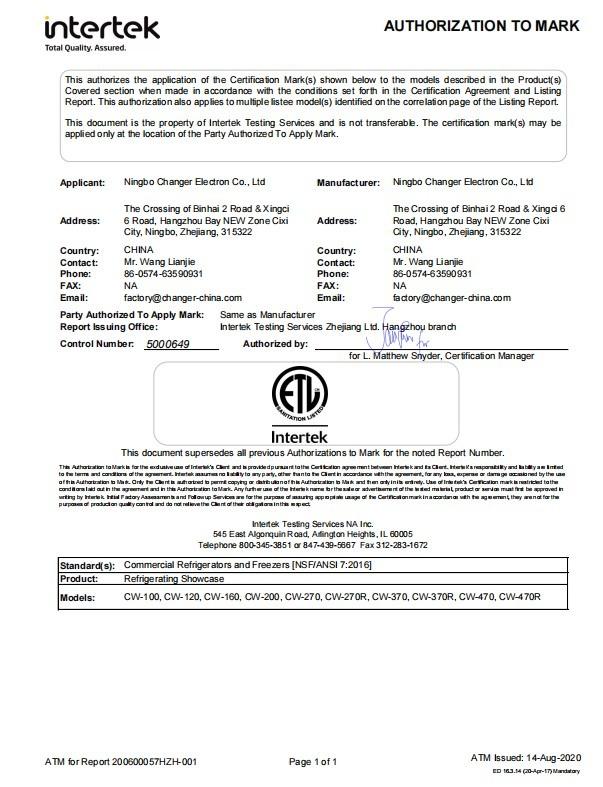 ETL - Ningbo Changer Electron Co., Ltd.