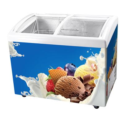 China 2020 Eco-friendly Small Sliding Curved Door Chest Ice Cream Display Chest Freezer Glass Top Freezer for sale