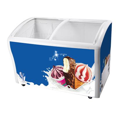 China Single-temperature 378L Suppermarket Sliding Display Glass Door Ice Cream Showcase Freezer for sale