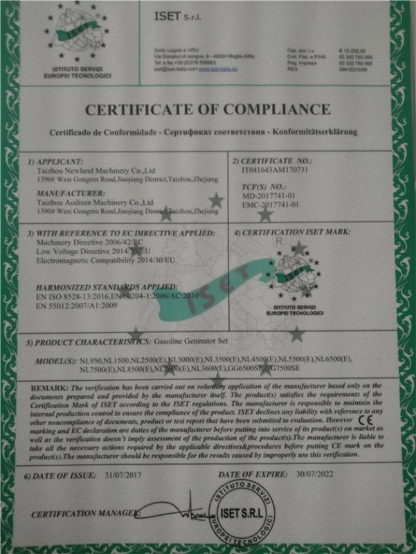 CE - Taizhou Newland Machinery Co., Ltd.