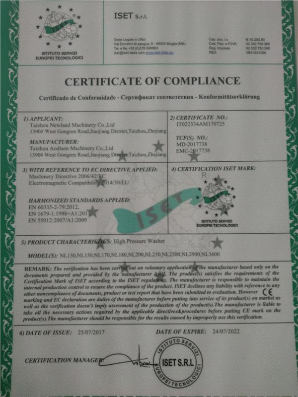 CE - Taizhou Newland Machinery Co., Ltd.