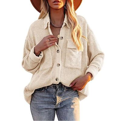 China 2021 Winter Bomber Jacket Women Corduroy Jacket Long Loose Double Sleeve Pockets Coat Shirt Breathable Ton-Down Front Collar Solid Loose Updraft for sale