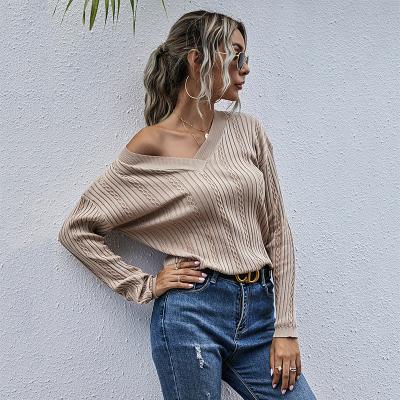 China Anti-wrinkle 2021 autumn winter middle age women sweater twist v-neck knit solid apricot knit slim fitness sweater top for lady slim mori for sale