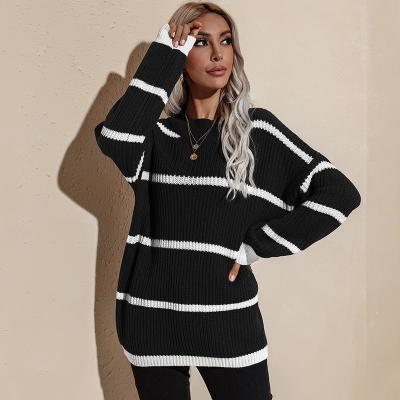 China 2021 Winter Women's Anti-wrinkle Round Neck Sweater Retro Casual Loose Striped Warm Pullover Knitted Women's Fall Tops Outfits for sale