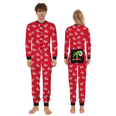 China 2021 Letter Printed Family Christmas Pajamas Long Sleeve Breathable Hot Selling Slipper Matching Design Button Up Overalls for sale