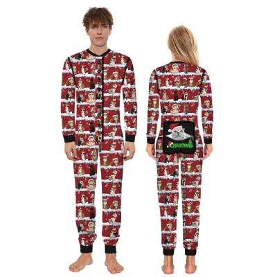 China 2021 Women Breathable Custom Sleepwear Adult Onesie Print Pajamas Christmas Long Sleeve Button Flip Christmas Onesie Pajamas for sale