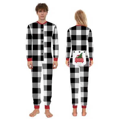 China Women's Onesies Breathable Plaid Printed Pajamas Underwear Flapper Adult Pajamas Female Onesies Functional Buttoned Jumpsuit for sale