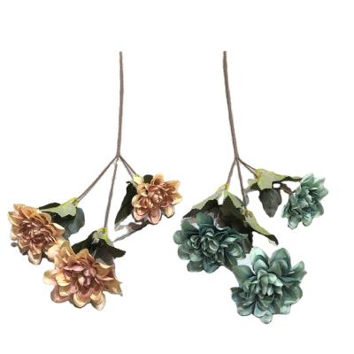 China Wholesale Cheapest 3 Head Instant Silk Dahlia Conveniently Sale Artificial Flower For Home Decor Flora Layout Wedding Arch Centerpiece for sale