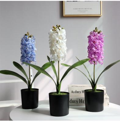 China Factory Wholesale Convieniently Real Touch 3D Hyacinth Artificial Flower Latex Faux Potted Plant For Wedding Backdrop Decorative Flower for sale