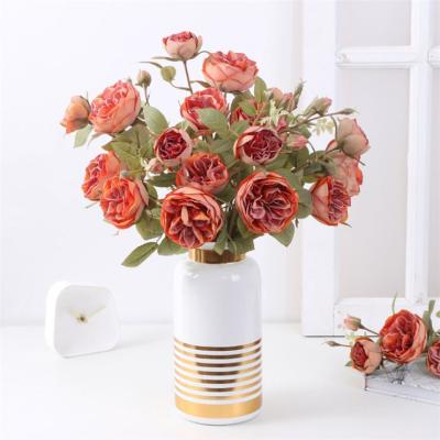 China Convieniently 4 Heads Autumn Colors Roses Ornamental Artificial Flowers Artificial Plants for sale