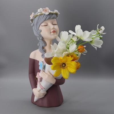 China Conveniently Northern Europe style the girl with the vase art flower arrangement supply craft for sale