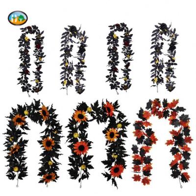 China Conveniently Decoration Halloween Black Artificial Maple Leaves Vines Artificial Plants for sale