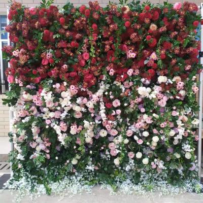 China Luxury 3D wrap fabric artificial flower wall flower back low panel for wedding party holiday backdrop decoration background for sale