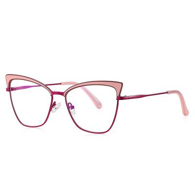 China New fashionable 20222 optical frame style Cat Eye Half Frame Metal frame flat glasses for women computer gaming anti blue light glasses for sale