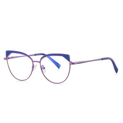 China 2022 Fashionable Simple Optical Frame Cateye Style Metal Frame With Spring Hinge Manufacturing Optical Glass Metal Cat Eye Female Optical Frames for sale