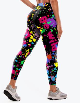 China Breathable Women's sports leggings, colorful graffiti printed high-waisted stretch control abdominal yoga exercise fitness yoga pants for sale