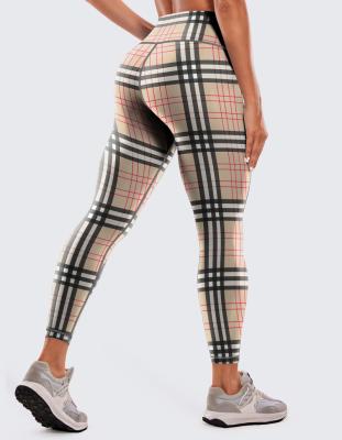 China Breathable Plaid Print Butt Lifting High Waist Yoga Workout Tight Pants, StretchySports Leggings For Running Fitness Cycling for sale