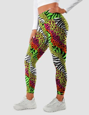 China Breathable Zebra and leopard print contrasting colors hip lift Yoga workout leggings, stretch women's exercise fitness training leggings for sale