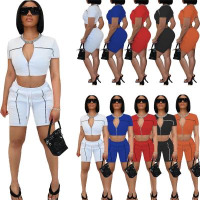 China Anti-pilling Summer Women Short Sets Sport Leading Sleeve Crop Short 2 Piece Set Solid Color Women Tracksuit Biker Shorts Outfits Two Piece Set for sale