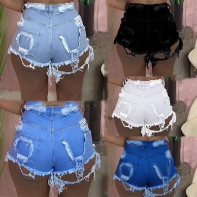 China 2022 New Arrival Brocken Hole Women Jean Shorts Ripped Distressed Women Denim Shorts Breathable Pockets Fringed Raw Woman Short Jeans for sale