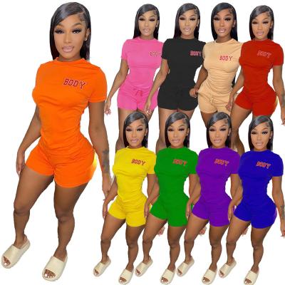 China QUICK DRY 2022 Women Summer T-Shirt Sweat Shorts Set Printed Body Casual Summer Two Piece Outfits Stretching 2 Piece Set Women Shorts for sale