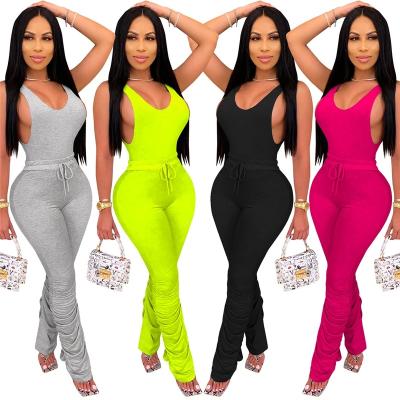 China Anti-pilling 2022 Summer Women Clothing 2 Piece Pile Joggers Sleeveless Top Pants Set Solid Color Two Piece Pants Set Women for sale