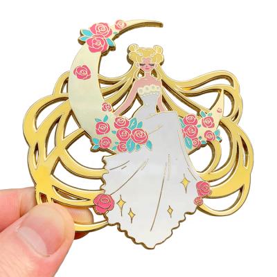 China New North America Design Cut Metal Gold Plated Beautiful Custom Flower Girl Hard Enamel Pins With Back Stamp for sale