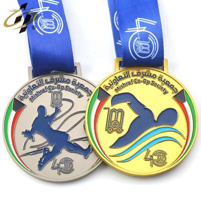 China UAE Die Cast UAE Souvenir Custom Football Gold Sports Metal Silver Swimming Medal With Ribbon for sale