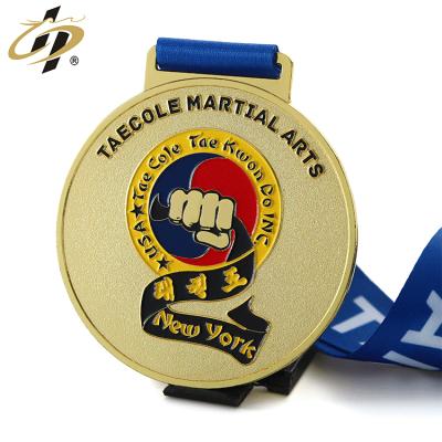 China Europe Custom Soft Enamel Logo Metal Gold Plated Taekwondo Challenge Sports Awards Medal for sale