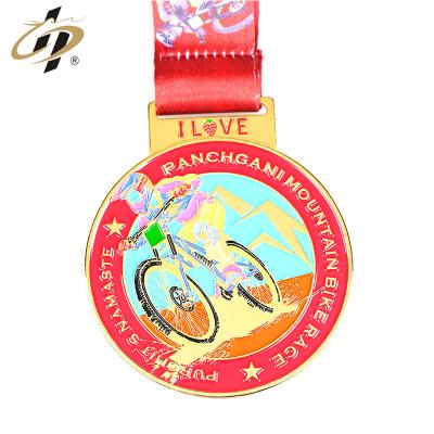 China Wholesale Custom Gold Sports Metal Europe Enamel Cycling Medal With Ribbon for sale