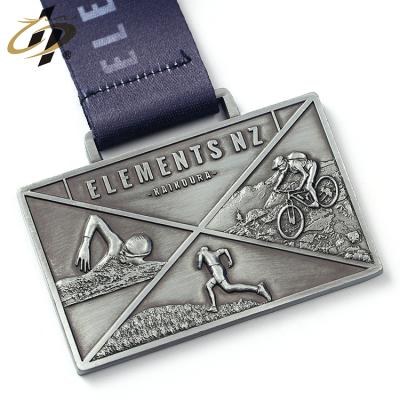 China Custom antique silver 3d metal triathlon logos recycling sports finisher medals of Europe/running/swimming for sale