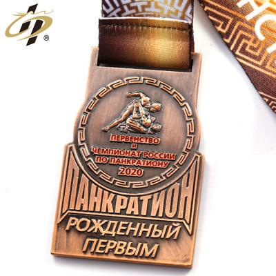 China Wholesale 3d Europe Bronze Metal Engraved Custom Russia Judo Sport Medal With Ribbon for sale