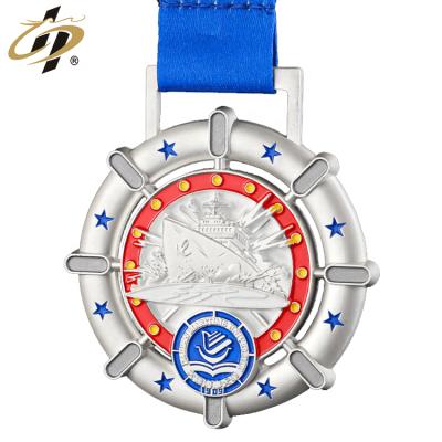 China High quality custom design zinc alloy matte China relief 3d silver military sport medal with ribbon for sale