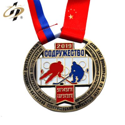 China North American Hockey Sport Challenge Die Cast Soft Zinc Alloy Zinc Alloy Enamel Logo Custom Medals With Ribbon for sale